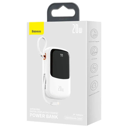 Powerbank Baseus Qpow PRO with Lightning cable, USB-C port and USB 20000mAh, 20W  (White)