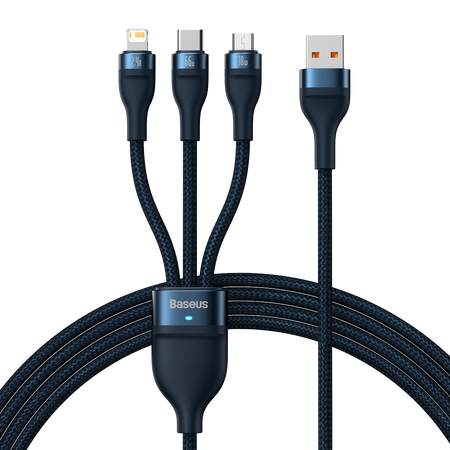 3in1 USB cable Baseus USB 3in1 Baseus Flash Series,  USB-C + Micro + Lightning 66W, 1.2m (blue)