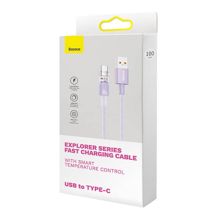 Baseus Explorer 100W USB-A - USB-C Cable with Intelligent Temperature Sensor 1m - Purple