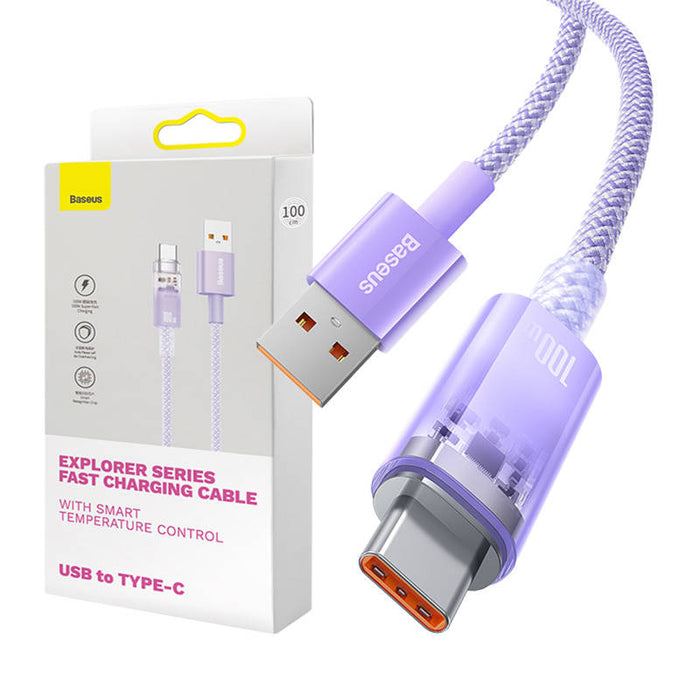 Baseus Explorer 100W USB-A - USB-C Cable with Intelligent Temperature Sensor 1m - Purple