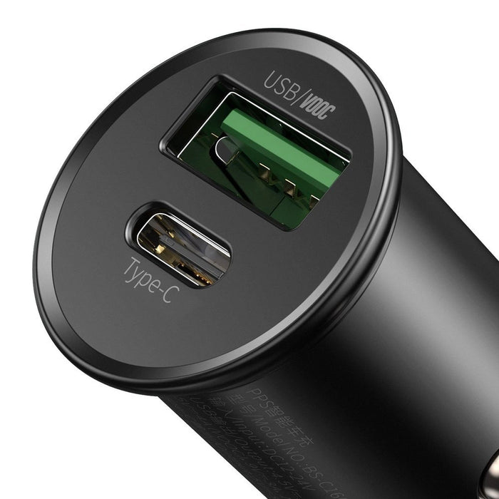 Baseus PPS smart car charger USB / USB Type C 30 W Quick Charge 4.0 QC4+ Power Delivery 3.0 VOOC SCP AFC MTKPE black (CCYS-C01)