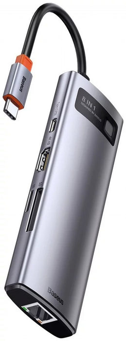 Hub 8in1 Baseus Metal Gleam Series, USB-C to 3x USB 3.0 + HDMI + USB-C PD + Ethernet RJ45 + microSD/SD