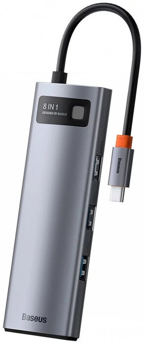Hub 8in1 Baseus Metal Gleam Series, USB-C to 3x USB 3.0 + HDMI + USB-C PD + Ethernet RJ45 + microSD/SD