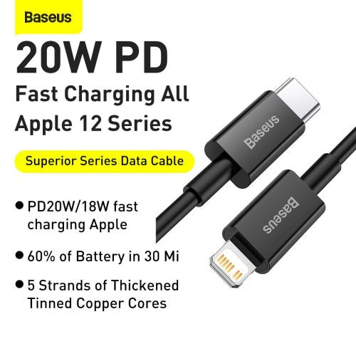 Baseus Superior Series Cable USB-C to iP, 20W, PD, 1m (black)