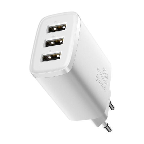 Baseus Compact Quick Charger, 3x USB, 17W (White)