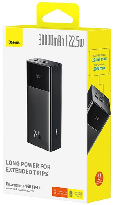 Baseus EnerFill FP41 30000mAh 22.5W Power Bank with Baseus Simple USB-A - USB-C 3A 30cm Cable - Black