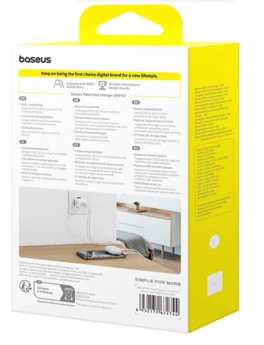 Baseus Palm 20W USB-C USB-A Wall Charger - White