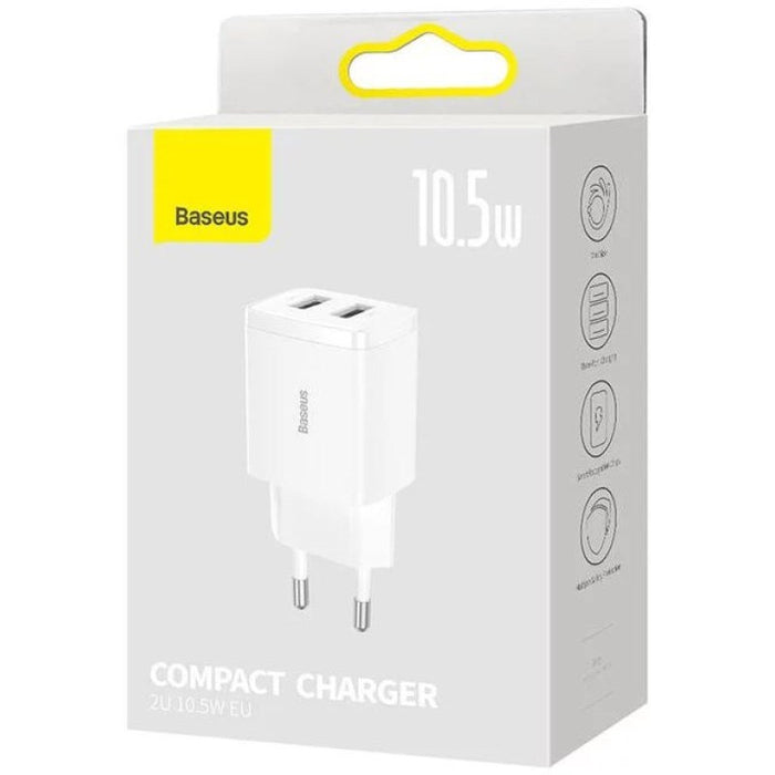 Baseus Compact Quick Charger, 2x USB, 10.5W (white)