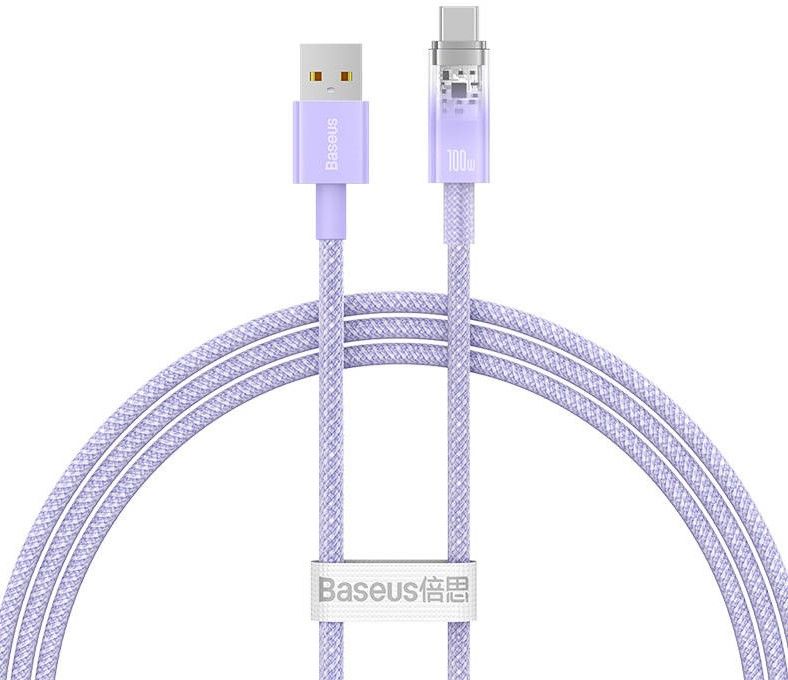 Baseus Explorer 100W USB-A - USB-C Cable with Intelligent Temperature Sensor 1m - Purple