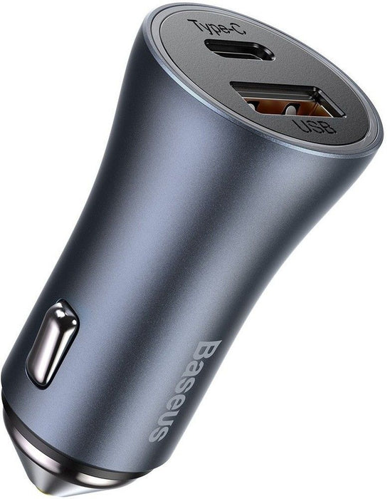 Baseus Golden Contactor Pro Car Charger USB + USB-C, QC4.0+, PD, SCP, 40W (gray) + Cable USB-C do iP 1m (black)