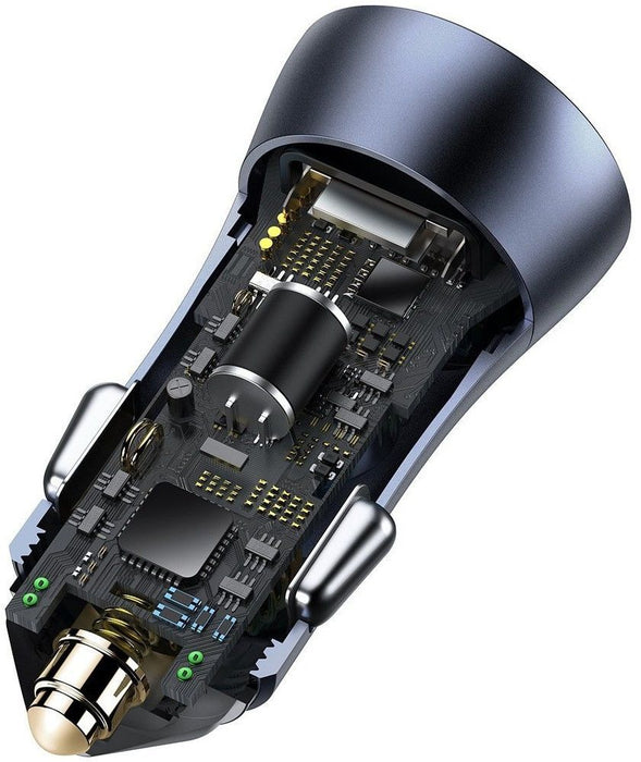 Baseus Golden Contactor Pro Car Charger USB + USB-C, QC4.0+, PD, SCP, 40W (gray) + Cable USB-C do iP 1m (black)