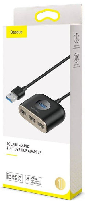 Baseus Square Round USB Adapter, HUB USB 3.0 to 1x USB 3.0 + 3x USB 2.0.1m (Black)