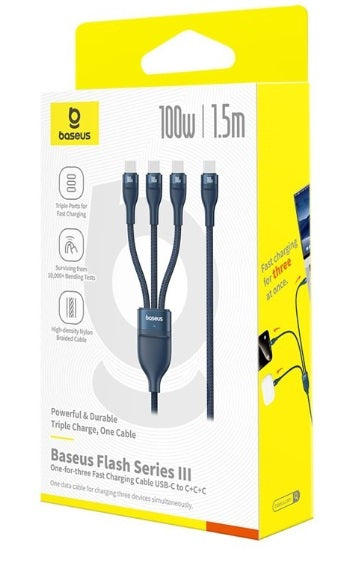 Baseus Fast Charging Cable Flash Series Type C to C+C+C Blue