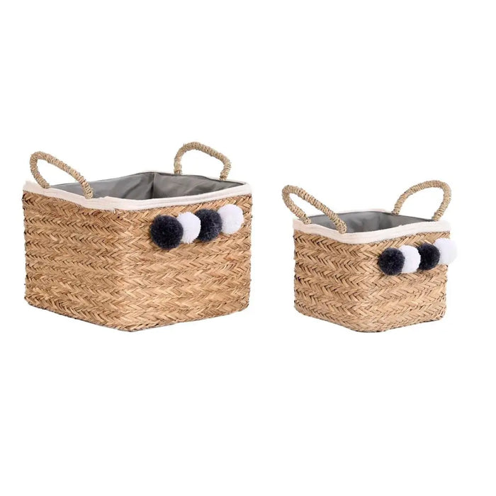 Basket set DKD Home Decor Natural Fibre Pompoms 33 x 33 x 25 cm - Баня<<<Дом Градина<<<BigBuy&&&Аксесоари и