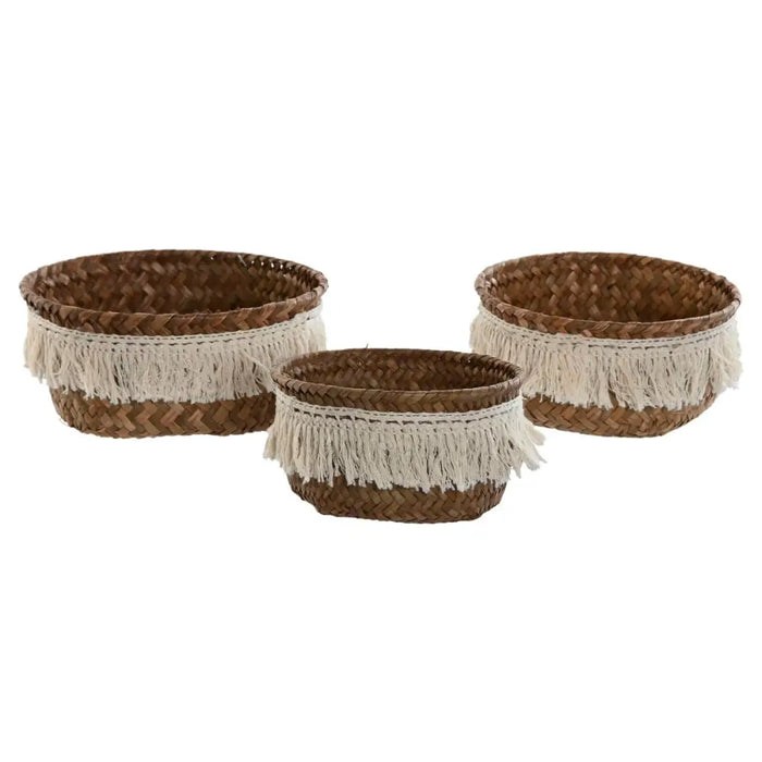 Basket set Home ESPRIT Natural Fibre Boho Worn 16 x 16 x 6 cm - Баня<<<Дом Градина<<<BigBuy&&&Аксесоари и