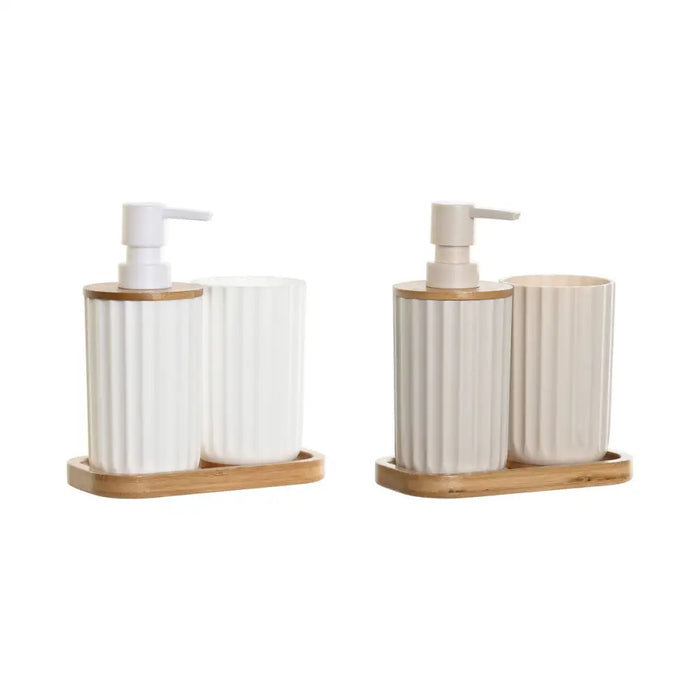 Bath Set DKD Home Decor White Beige Bamboo polystyrene 16 x 9 x 18 cm 3 Pieces (2 Units) - Баня<<<Дом