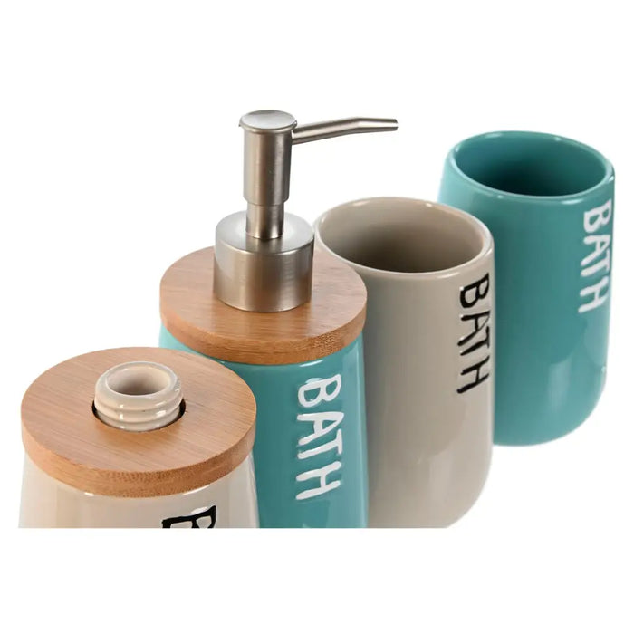Bath Set Home ESPRIT Beige Turquoise Bamboo ABS Dolomite 9 x 8,5 x 19 cm (2 Units) - Баня<<<Дом