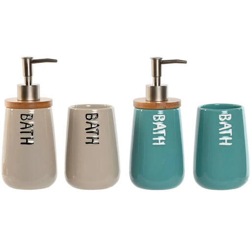 Bath Set Home ESPRIT Beige Turquoise Bamboo ABS Dolomite 9 x 8,5 x 19 cm (2 Units) - Баня<<<Дом