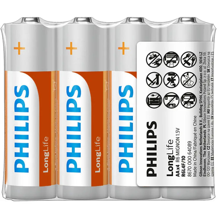 BATTERIES PHILIPS R6L4F/10 AAX4 LONGLIFE - Батерии<<<Батерии и фенери<<<Осветление<<<Praktiker&&&Батерии и зарядни