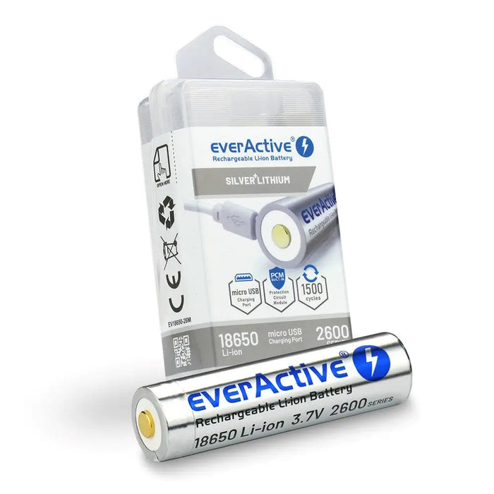 Battery everActive 18650 3.7V Li-ion 2600mAh micro USB with protection BOX - Rechargeable batteriesBAL-AKM<<<batteries