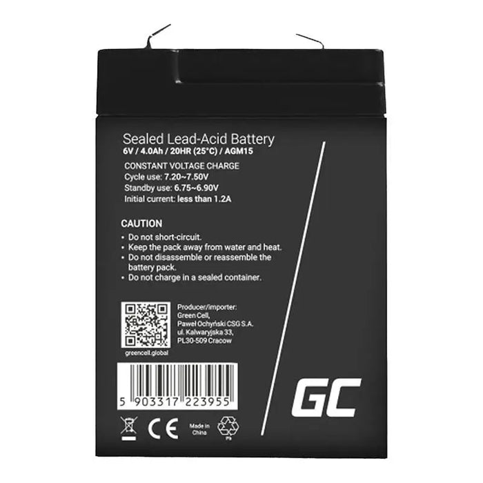 Battery for Uninterruptible Power Supply System UPS Green Cell AGM15 4 Ah 220 V - Batteries<<<Rechargeable