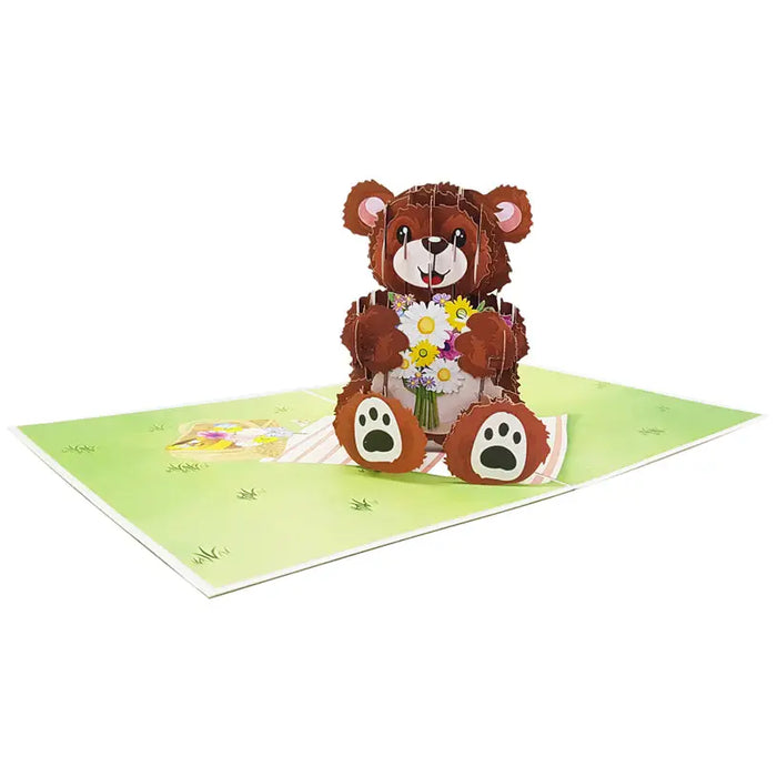 BEAR WITH BOUQUET POP-UP CARD ’BEAR WITH BOUQUET’ KIRIORI 10721 - Парти артикули<<<Декорации<<<Мебели и