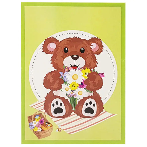 BEAR WITH BOUQUET POP-UP CARD ’BEAR WITH BOUQUET’ KIRIORI 10721 - Парти артикули<<<Декорации<<<Мебели и