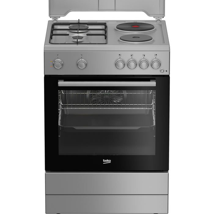 Combined stove BEKO FBE 64010 SDSL/Silver/GA A, 2 GAS AND 2 ELECTRIC, IGNITION BUTTON