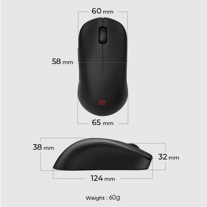 BenQ ZOWIE U2 Wireless Mouse For Esports Size M 60g up to 1000 Hz up to 3200 DPI Symmetrical design Inward-curved