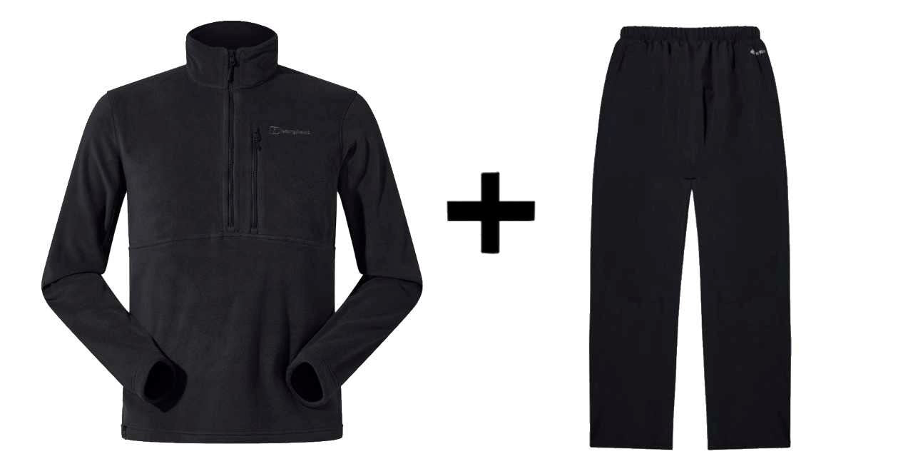 Berghaus Prism PT HZ sweatshirt, size L, black + Berghaus HILLWALKER OVRTRS AM BLK/BLK, size L
