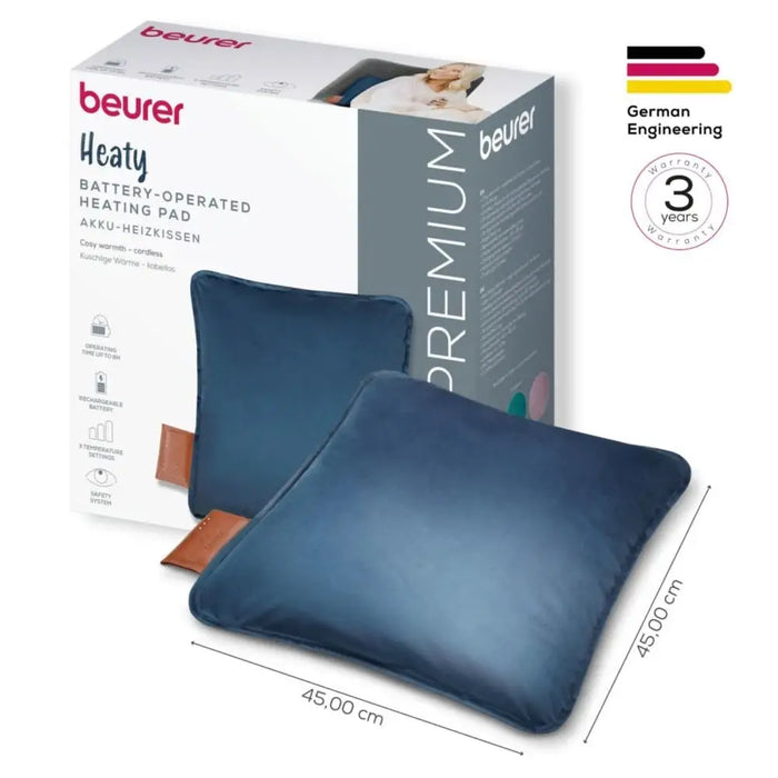 Beurer HK 77 Heaty obsidian-blue; lithium-ion battery; Soft velvet cushion cover machine-washable at 30°C; 3