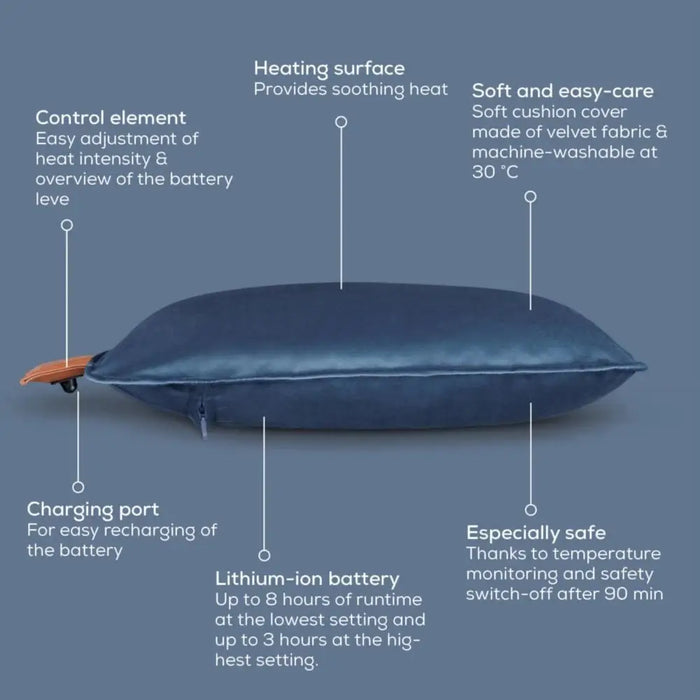 Beurer HK 77 Heaty obsidian-blue; lithium-ion battery; Soft velvet cushion cover machine-washable at 30°C; 3