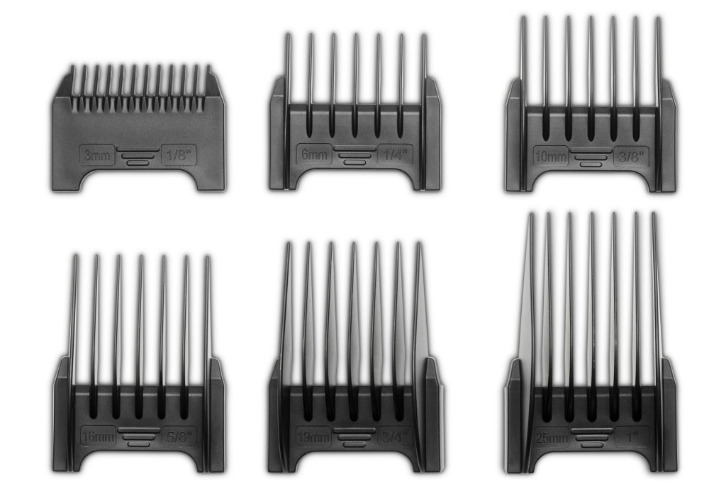 Beurer MN5X hair clipper, 7 Attachments, 6 adjustable cutting lengths and 4-stage fine adjustment, LED display with battery display, Battery and mains operation, travel lock display and charge display, storage bag