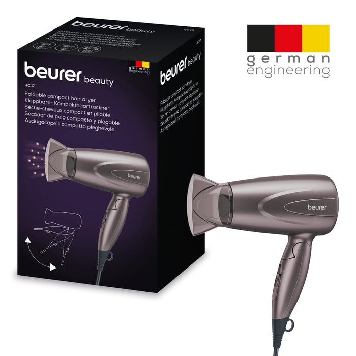 Beurer HC 17 Hair dryer, 1 300 W, ergonomic folding handle, 2 heat settings, 2 blower settings, slim professional nozzle, overheating protection