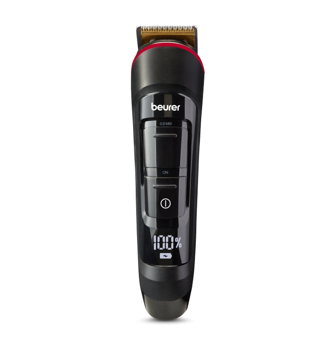 Beurer MN4X beard styler, 2 Attachments, slim titanium contour blade, Battery and mains operation, LED display, 10 cutting lengths, 2 comb attachments with length adjustment: 3-7 and 8-12 mm,Water-resistant