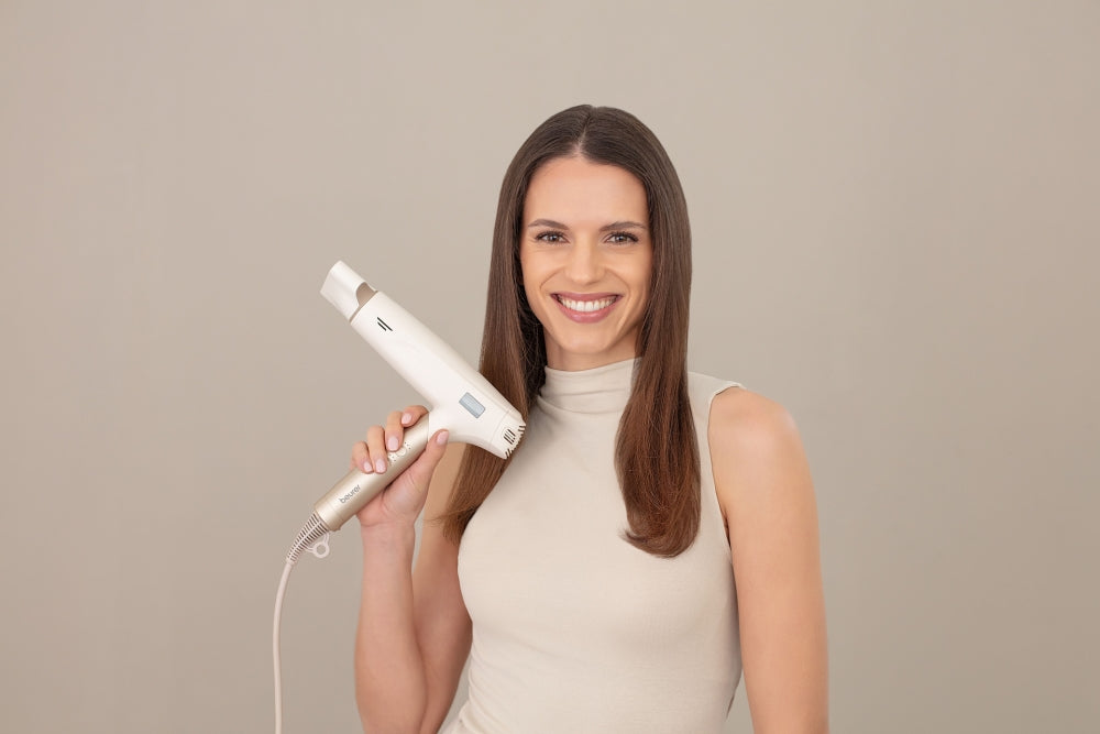 Beurer HC 150 FusionDry Pro Hair dryer - Powerful, brushless motor, Ergonomic folding handle, Ion function, 3 heat & blower settings, cold air, Extra quiet, EasyClick - Magnetic attachments, LCD display, Bag