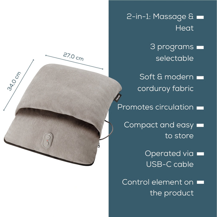 Beurer FM 28 Compact foot massager 2 in 1: Vibration massager and foot warmer; 3 programs; Operation via USB-C cable; up to size 43; auto switch-off after 20 min