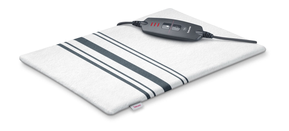 Beurer HK 26 Heat Pad; 3 Illuminated temperature settings; Auto switch-off after 90 min;Cotton cover washable on 40°; BSS;40(L)x30(W) cm; white-grey