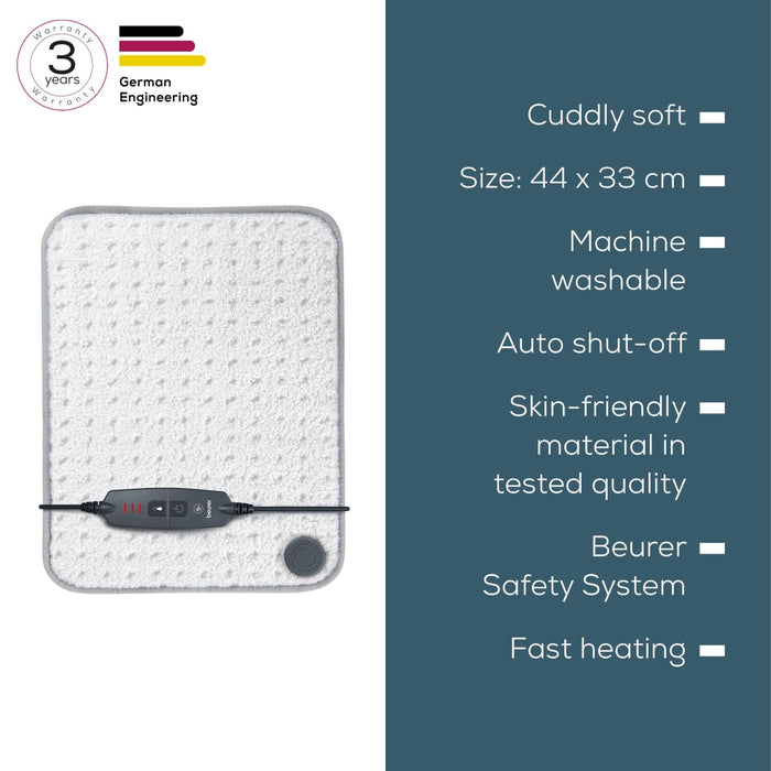 Beurer HK 43 Super Cosy heat pad with super soft surface;3 Illuminated temperature settings;Fast heating;Automatic switch off after 90 min;Cotton cover washable on 30°; BSS; 44(L)x33(W)