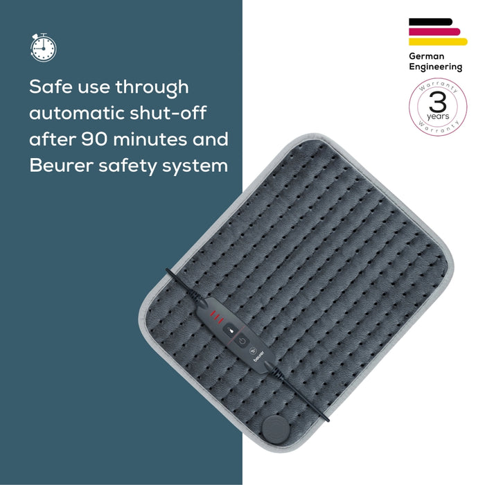 Beurer HK SE Cosy and soft heat pad;  3 temperature settings, automatic switch off after 90 min; washable on 30°; Gray