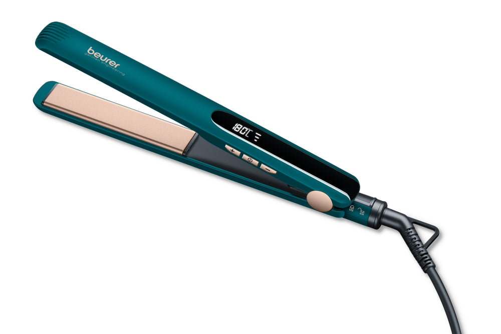 Beurer HS 50 Ocean Hair straightener, LED display, Ceramic keratin coating, Variable temperature control (120-220 °), Spring-mounted hot plates, Button lock, Operation status display, Automatic switch-off after 30 minutes, Transport lock