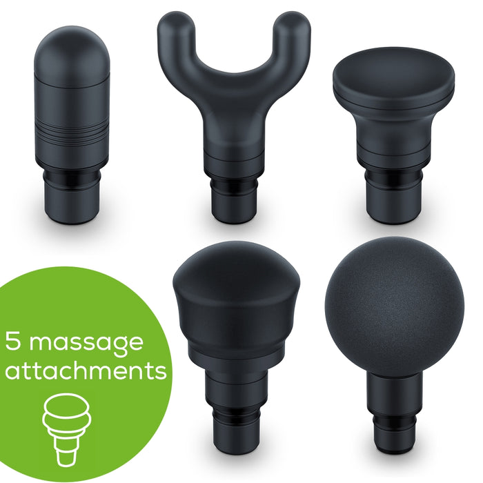 Beurer MG 185 deep tissue massager, 9 intensity levels & 3 massage programmes, 5 massage attachments, Lithium-ion battery up to 5.5h of use, storage case