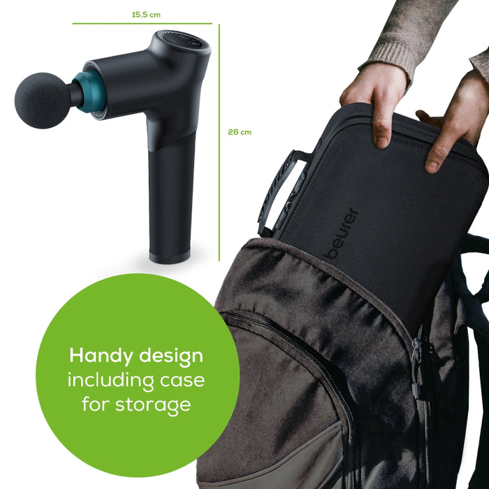 Beurer MG 185 deep tissue massager, 9 intensity levels & 3 massage programmes, 5 massage attachments, Lithium-ion battery up to 5.5h of use, storage case