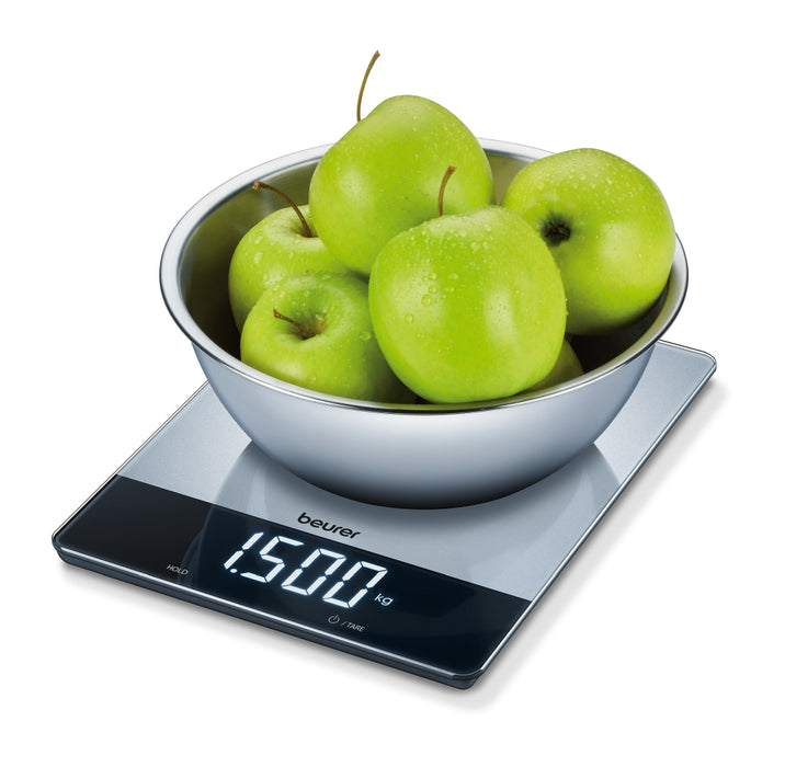 Beurer KS 34 XL kitchen scale; Stainless steel weighing surface; Magic LED; 15 kg / 1 g