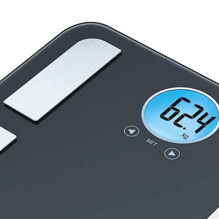Beurer BF 195 diagnostic bathroom scale; round LCD display; Weight, body fat, body water, muscle percentage, bone mass, AMR calorie display; 180 kg