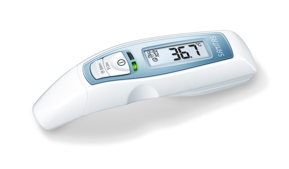 Beurer FT 65 multi functional thermometer, 6-in-1 function: ear, forehead and surface temperature, temperature alarm, date and time, 10 memory spaces, medical device