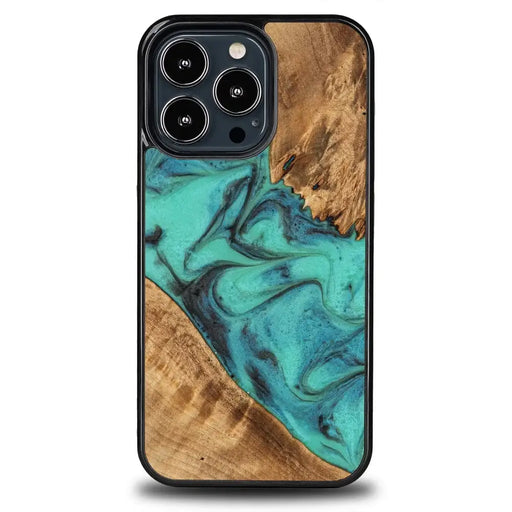 Bewood Unique Turquoise iPhone 13 Pro Wood and Resin Case - Turquoise Black - Cell phone cases and covers<<<HurtelXML