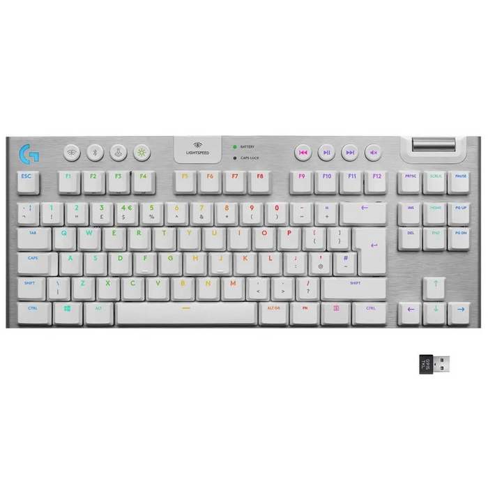 Безжична геймърска механична клавиатура Logitech G915 TKL White Lightsync RGB Tactile суичове - Gaming