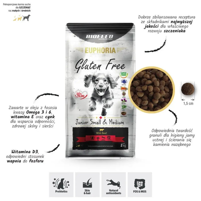 BIOFEED Euphoria Gluten Free Junior small & medium Beef - dry dog food - 12kg - Dry foodDLP-KAS<<<For