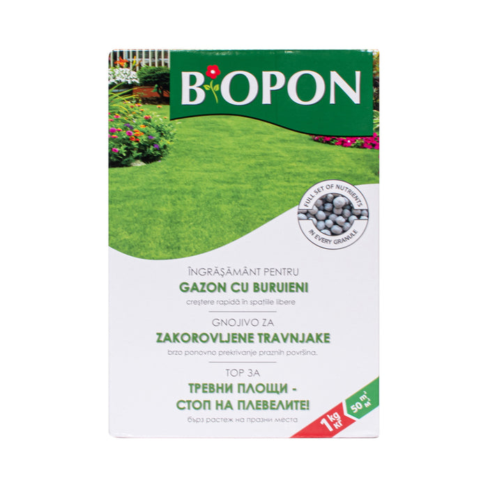 SOLID FERTILIZER FOR GRASS CARPETS AGAINST WEEDS 1KG BIOPON